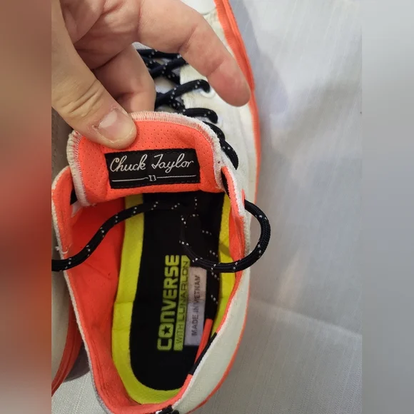 Converse Chuck Taylor White and Neon Orange Sneakers, Size 7 - Picture 6 of 8